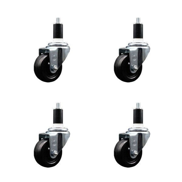 Service Caster 3'' SS Soft Rubber Wheel Swivel 1-3/8'' Expanding Stem Caster Set, 4PK SCC-SSEX20S314-SRS-138-4 - main